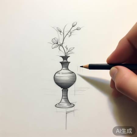 勾勒红酒柜轮廓，花瓶细节勾画。