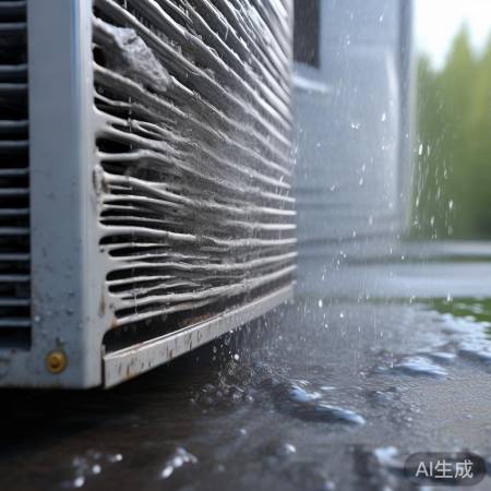 空调冷凝水排放不畅，易致漏水。