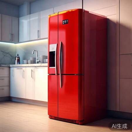 “美的三门红冰箱，家居新风尚！