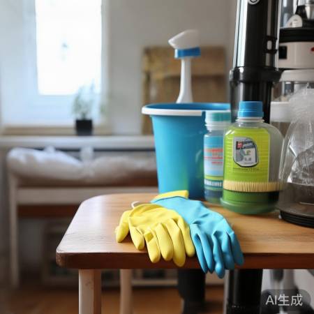 清洁工具准备：手套、清洁剂、刷