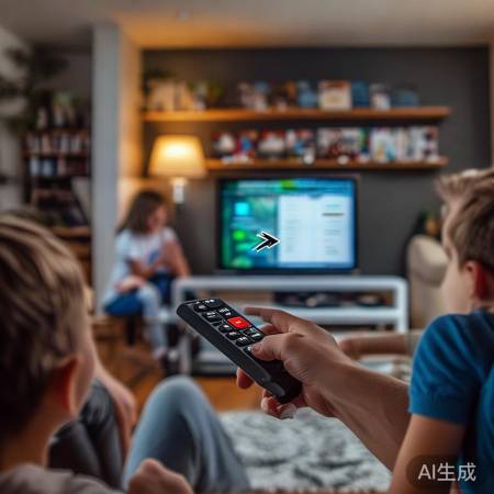 遥控器小箭头键，一键智能搜索。