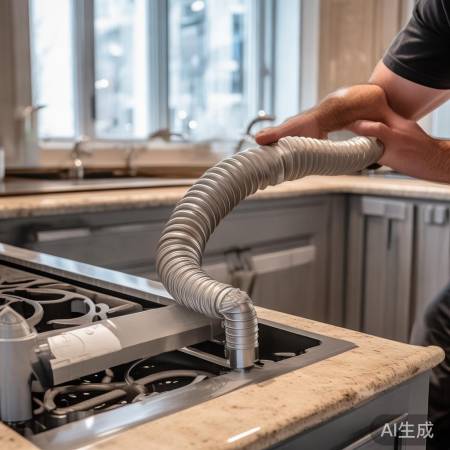 安装集成灶管路，拐弯处涂润滑，